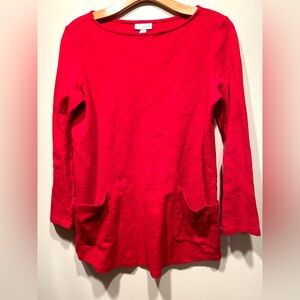 J Jill Pure Tunic Top shirt Knit Size S 4 6 100% Cotton Red Stretch Casual